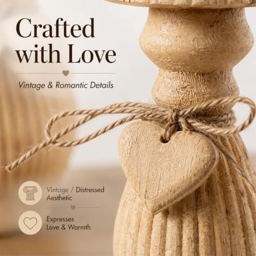 Shabby Chic & Vintage Farmhouse Wood Candle Holders - 2Pcs - Image 2
