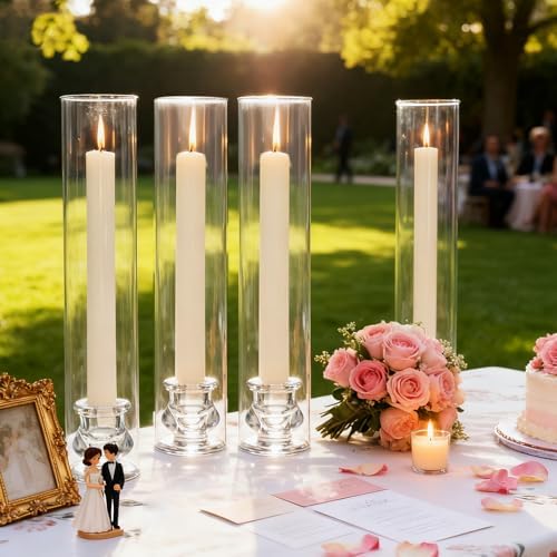 12 Set Hurricane Glass Candlestick Holders 12.6" Two Side Open Glass Candle Holders and 2.2" Taper Candlesticks Holder Bulk for Table Centerpiece Wedding Christmas Home Decor - Image 6