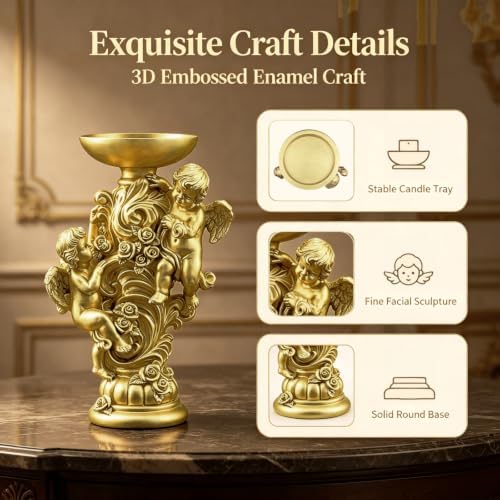 Angel Cherub Candlestick Resin European Rose Vintage Tabletop Ornament - Image 3