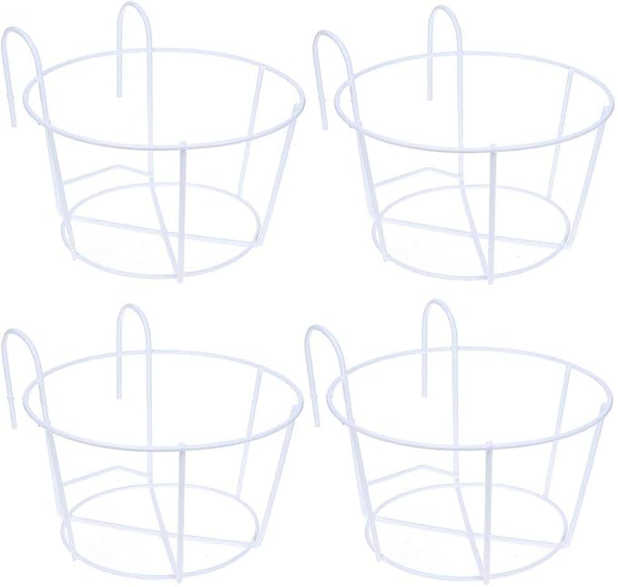 4 Pack Hanging Planters for Railings Rail Planter Hanging Baskets Flower Pot Holders Iron Plant Racks Metal Fence Planter Potted Stand Mounted Balcony Plant Baskets Container,Garden Steel Pots