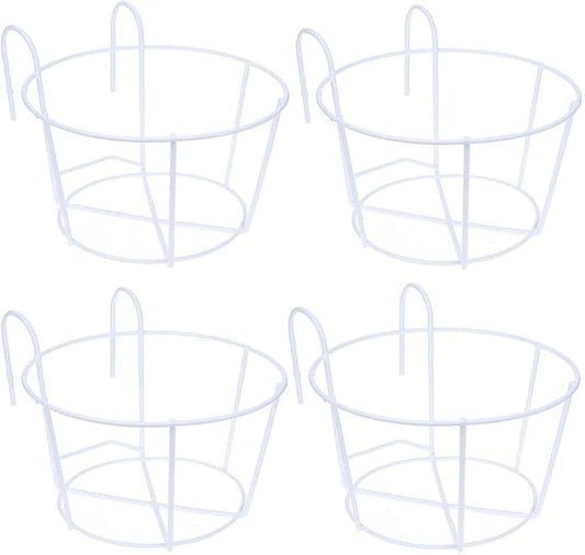 4 Pack Hanging Planters for Railings Rail Planter Hanging Baskets Flower Pot Holders Iron Plant Racks Metal Fence Planter Potted Stand Mounted Balcony Plant Baskets Container,Garden Steel Pots