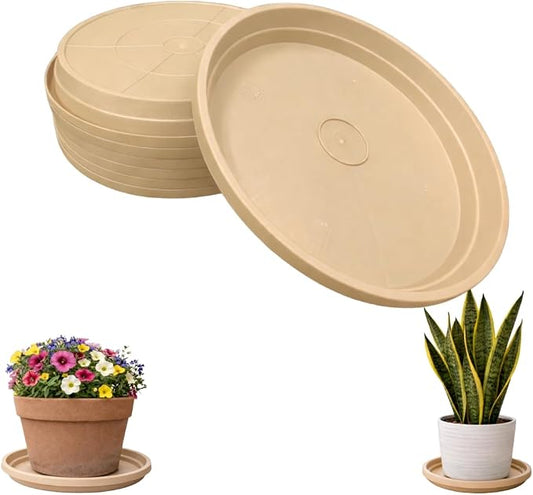 10 Inch Plant Pot Tray USA Made – Durable Plastic Flower Pot Saucer – Plant Water Catcher for Indoor Outdoor Garden (6, Desert Sand)