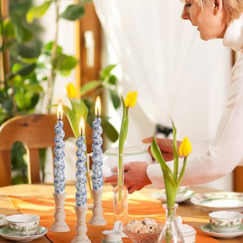 NJAO HOO Floral Taper Candles 7.5 in Spiral Candlesticks Hand Printed Blue Flower Candlestick Twisted Taper Candle for Home Garden Decor, 2Pcs - Image 4