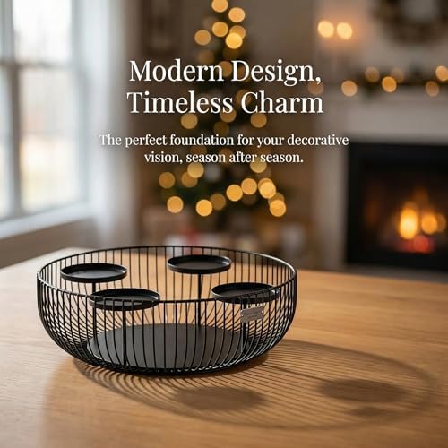 4-Tray Matte Black Candle Holder - Round Pillar Candle Holder for Fireplace Mantel, Dining Table Centerpiece, Modern Wire Basket Candle Stand for Home Decor, Wedding & Holiday Decorations - Image 5