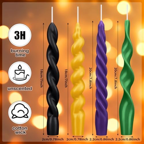 Nuanchu 4 Pcs Twisted Taper Candles,7.87 Inch,Pure,Mardi Gras - Image 2