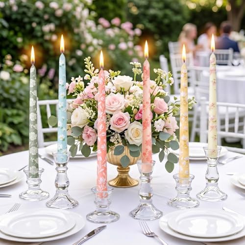 Conelist 6pcs Colorful Floral Taper Candle 9.8" Flower Tapered Candlestick - Image 6
