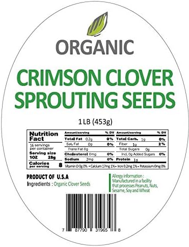 McCabe Organic Crimson Clover Sprouting Seeds - Crimson Clover Sprouting Seeds for Microgreens | Rich with Fiber & Minerals | USDA and CCOF Certified | Product of USA | 1Lbs