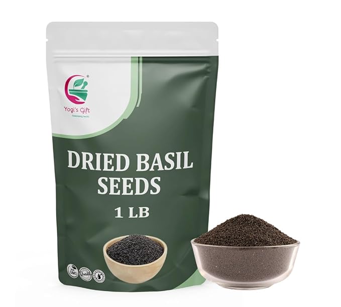 Dried Basil Seeds 1LB – Sabja/Tukmaria Basil Seeds For Eating – Sweet Basil Seed for Drinks, Desserts & Daily Use – By Yogi’s Gift®