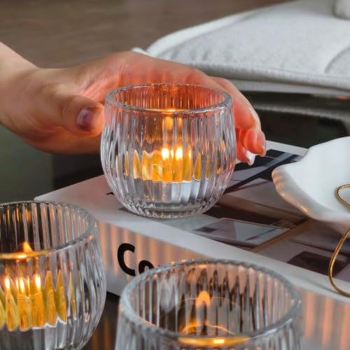Gurfuy Clear Glass Votive Candle Holders 6 Set - Tealight Candle Holder for Festival Wedding Propose Parties Holiday Table Centerpiece Shelf Decoration Fall Home Decor Stripes - Image 3