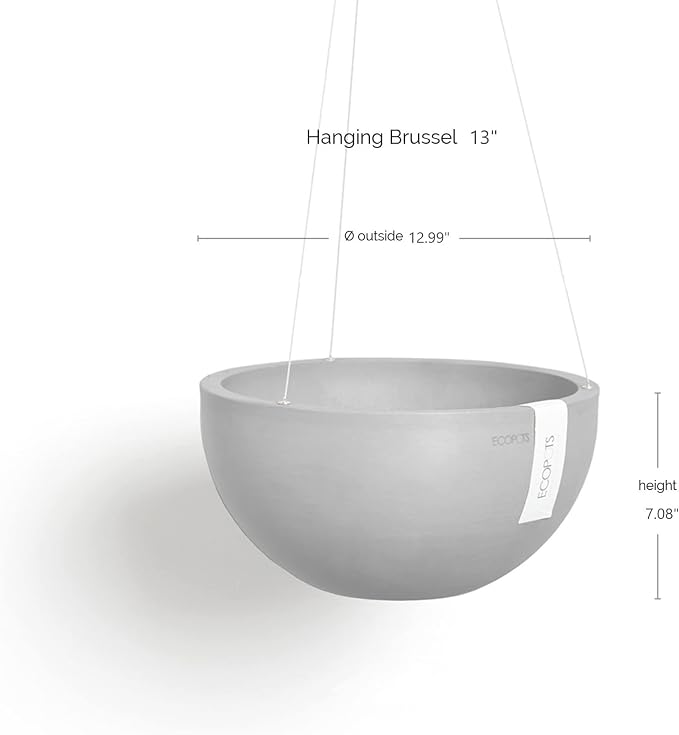 Ecopots Hanging Brussels Durable Modern Round Indoor/Outdoor Recycled-Based Composite Flower Pot Planter, Terracotta Color, 13"