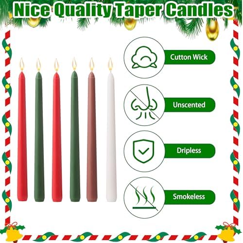 6Pcs Christmas Candle Sticks,10 Inch Dripless Christmas Taper Candles Stick,Red/Green Unscented Xmas Tapered Candles for Decoration - Image 5