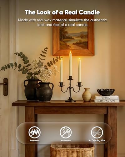 Homemory 2 Pcs Real Wax Made Flameless Taper Candles with Remote and Timer, 9.6" Ivory Battery Operated Candle Stick Flickering, Led Taper Candles with Lifelike Flame for Indoor Home Decor - Image 2