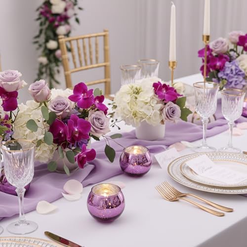 24 Pcs Purple Votive Candle Holders for Wedding Decor, Purple Mercury Glass Candle Holders for Table Centerpieces, Tea Light Holder for Wedding Bridal Shower Party Supplies - Image 4