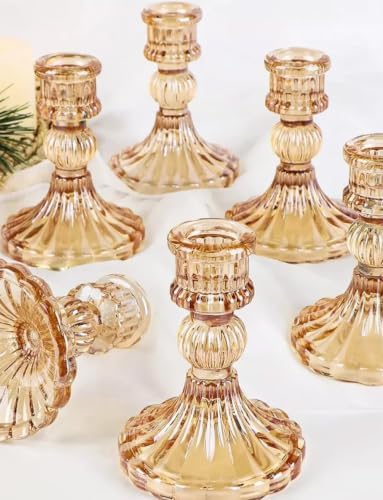 6 Pack Glass Taper Candlestick Holders, Gold Candlestick Holders, 4" H Stripe Crystal Candle Holders Decorative Candle Stand Centerpiece for Wedding, Festival, Dinning Party Table Decor - Image 6