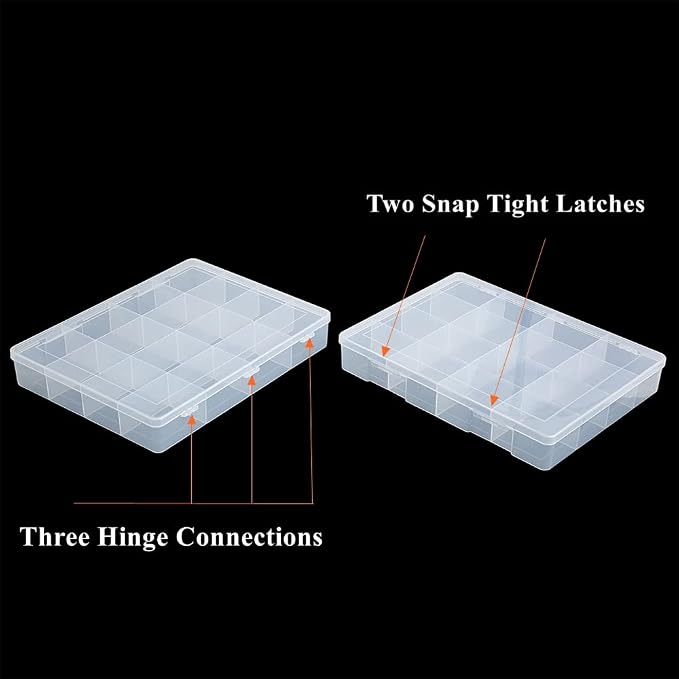 2 Pack Fixed 16 Grids Clear Plastic Large Compartment Container Case, Transparent Organizer Storage Divider Box with Lid for Bead, Button, Hardware, Screw, Sewing Kit, Craft Supplies