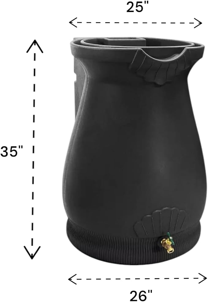 Rain Wizard Decorative Urn Rain Barrel, Durable polyethylene Resin, with Brass Spigot, Flat-Back Design,Perfect for Gardening Any Home (Black, 65 Gallon)