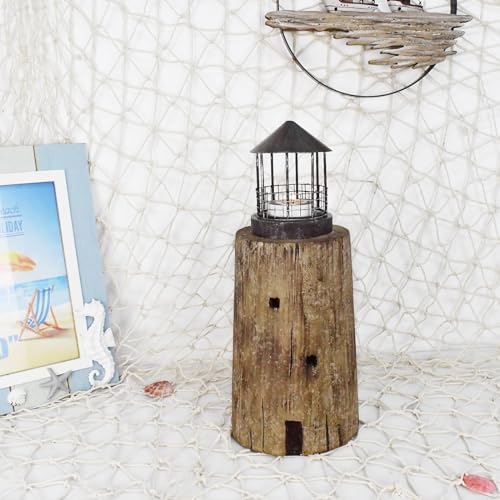 Decorative Nautical Coastal Candle Holders Wood Lighthouse Tea Light Holder - Image 4