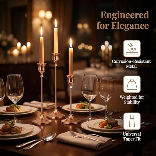 4 Sets(12 Pcs) French Gold Tapered Candle Holder,Candlestick Tall Metal Candlestick Holders for Table Centerpiece Home Decor for Wedding Fireplace Mantel Housewarming Gift Fits 3/4 Inch Thick Candles - Image 7