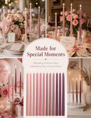 Gradient Dusty Rose Taper Candles for Dinners Parties Home Décor - Image 6