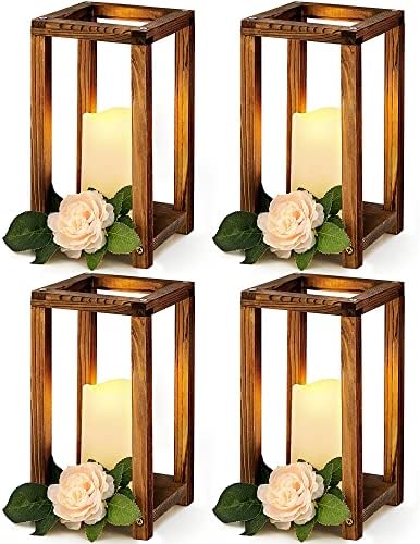 Huquary 8 Pcs Wooden Wedding Lantern Centerpiece for Table Decor, Brown by Huquary