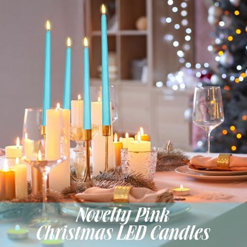 Rossesay 24 Pcs Flameless LED Taper Candles Battery Operated Candle 8.5", 9.65", 10.8", 12.8" Flameless Candlesticks Flickering for Christmas Church Wedding Indoor Decoration(Classic, Turquoise) - Image 2