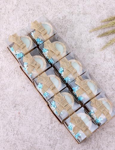 10 Pieces Handmade Wooden Milk Bottle Tea Candle Holder, Baby Birthday Party Favors | Gender Reveal Guest Favors with Personalized Tags, Baby Boy Gender Reveal (Light-blue) - Image 2