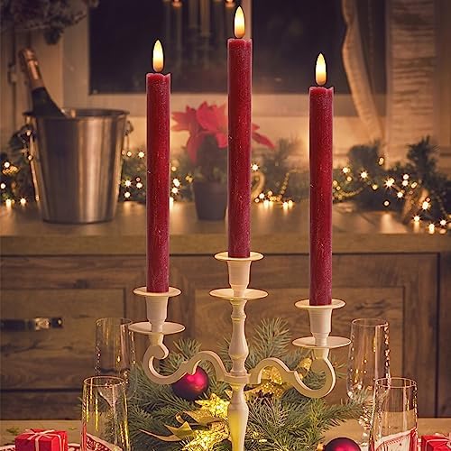 Wondise Burgundy Real Wax Flameless Taper Candles with Timer - Image 5