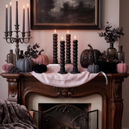 MTLEE 4 Pack Pumpkin Taper Candles Pumpkin Black Halloween Candlesticks - Image 2
