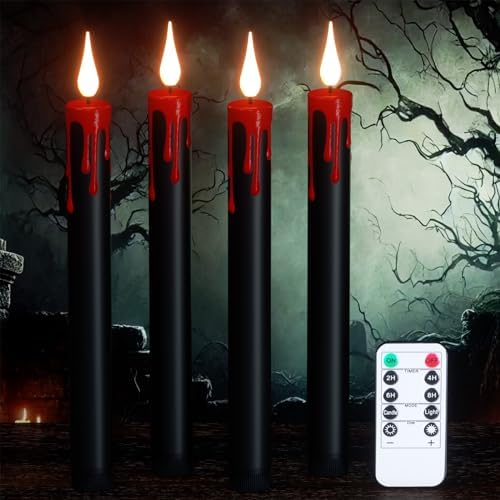 Halloween Black Flameless Taper Candles with Remote Timer by Lasumora