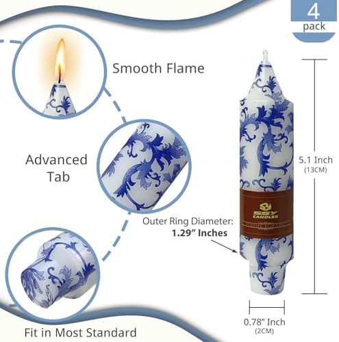 NJAO HOO Floral Taper Candles 5 Inch Short Candlesticks Hand Printed Blue and White Candlesticks Unscented Tapered Candle Set for Spring Home Garden Decor, 4Pcs Mix - Image 2
