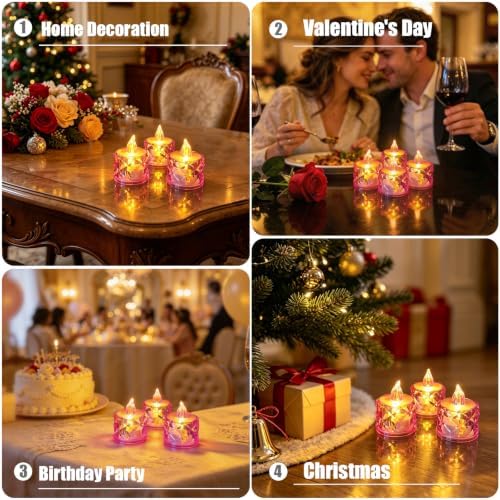 Flameless Candles, Purple, Battery Operated, 12 Count, LED Crystal Tealight Candles for Wedding, Christmas, and Table Decorations - Image 6