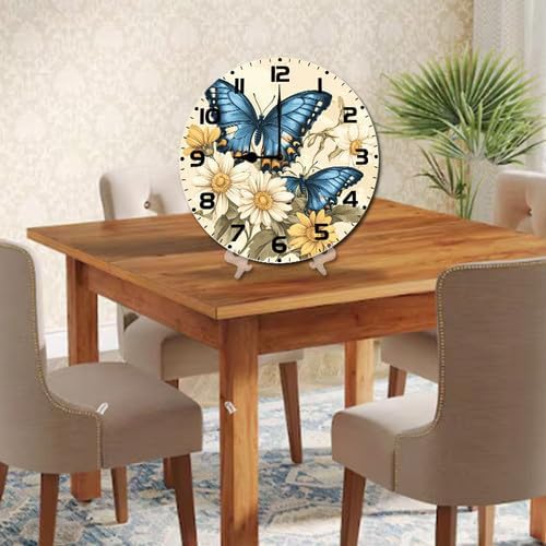 Butterflies Wildflower Wooden Silent Non-Ticking 10 Inch Round Clocks Battery Operated Analog for Living Room Kitchen Bedroom Bathroom Office Home School Decor