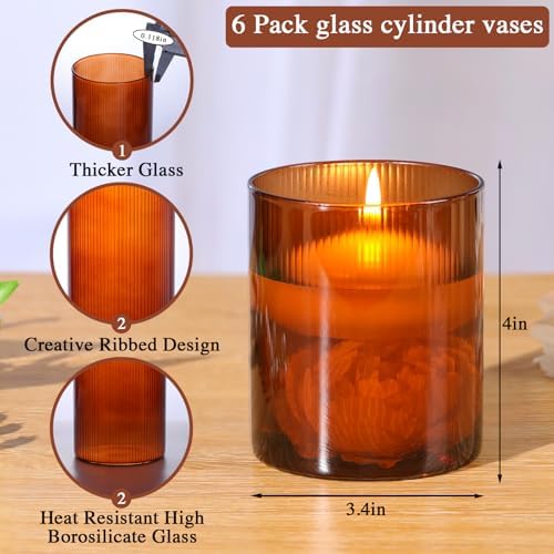 Amber Glass Cylinder Vases, Set of 6, 4" - Image 6