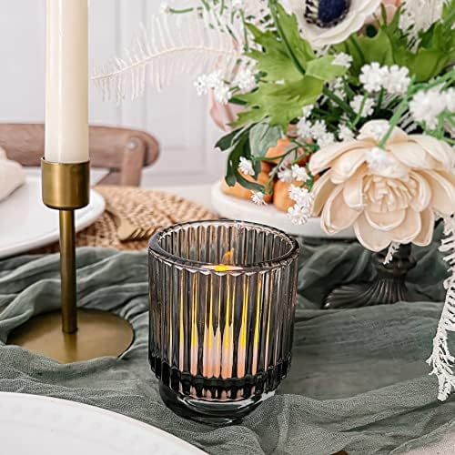 Kate Aspen Ribbed Glass Candle Holder Set - 6 Smoke Gray Tealight Holders for Home, Kitchen, Room or Living Room Decor - Vintage Tea Light Votive Accent for Table or Shelf Styling - Image 4