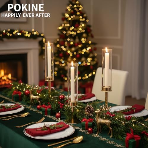 POKINE Gold Candle Holders Set of 3 for Taper Candle Holders - Image 2