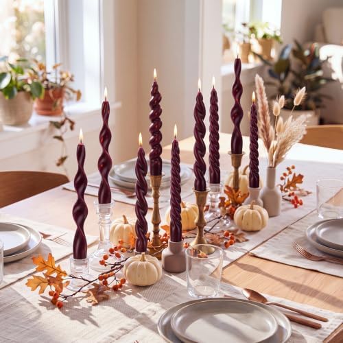 Nuanchu 12 Pcs Spiral Taper Candles Set Twisted Wax Candlesticks 7.5 Inch Short Ivory Spiral Wax Unscented Taper Candles for Wedding Birthday Christmas Party Dinner Table Decor (Cherry Red) - Image 5