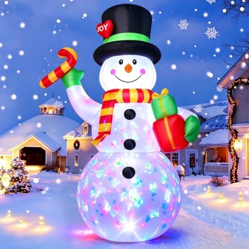7 FT Christmas Inflatable Snowman Outdoor Decoration, Giant Blow up Snowman Holds Candy and Gift Boxes, Built-in Rotating Colourful Lights for Yard, Garden, Patio, Lawn Xmas Holiday Decor by FunFansoHolidaysDecorations