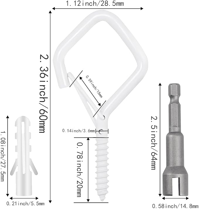 52-Pack Heavy-Duty White Screw Eye Hooks with Safety Clips | Metal Ceiling Hooks for Hanging Plants, Wind Chimes, Bird Feeders & Indoor/Outdoor Lights