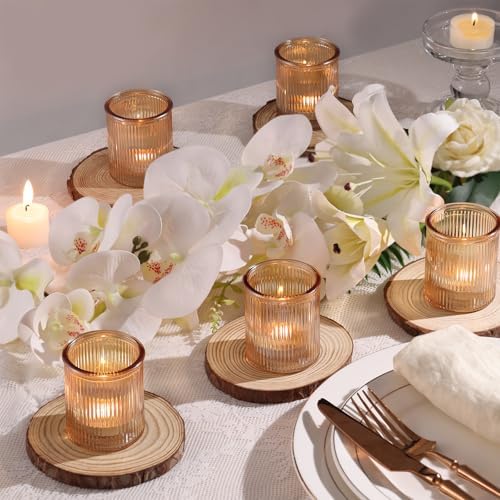 NITIME 32pcs Ribbed Gold Votive Candle Holders for Wedding Table Decor, Tea Light Candle Holder Glass, Gold Candle Holders for Table Centerpiece, Diwali and Holiday Decorations - Image 6