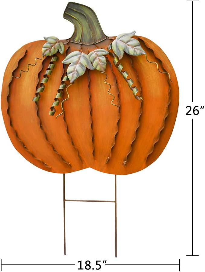 26" H Metal Pumpkin Yard Stake Outdoor Fall Decor Rustic Pumpkin Garden Stake Autumn Yard Sign Pumpkin Lawn Ornaments for Porch Garden Home Patio Harvest Thanksgiving Halloween Decorations