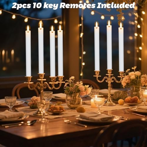 Wondise Flameless Taper Candles with Remote Timer Real Wax White - Image 5