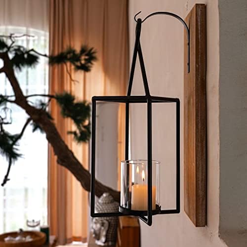 Homemory Wall Candle Sconce, Wood Rustic Candle Holder Decorative Candle Lantern with Glass Holder, Wall Decorations for Living Room, Dining Room - Image 2