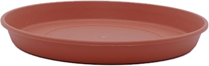 The HC Companies 14" Round Prima Plastic Plant Saucer - Indoor Outdoor Plant Trays for Pots - 14.17"x14.17"x1.69" in Clay