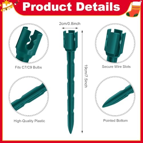 60 Pcs 7.5 Inch Christmas Light Stakes, Christmas Yard Stakes for C7 C9 Christmas Lights, Garden Path Walkway Holiday Decorations(Green) - Image 2
