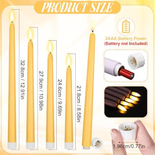 Rossesay 24 Pcs Flameless LED Taper Candles Battery Operated Candles 8.5", 9.65", 10.8", 12.8" Flameless Candlesticks Flickering for Christmas Church Wedding(Classic, Yellow) - Image 2