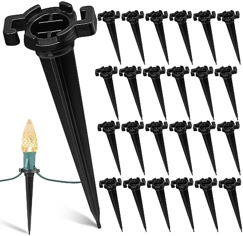 Plastic Light Stakes 100Pack, 4.5 Inch Christmas Yard Stakes for C7 C9 Christmas Lights Outdoor, Universal Christmas Light Stakes for Outdoor Holiday Lights on Pathway, Lawn, Driveway, Garden by CXLHO