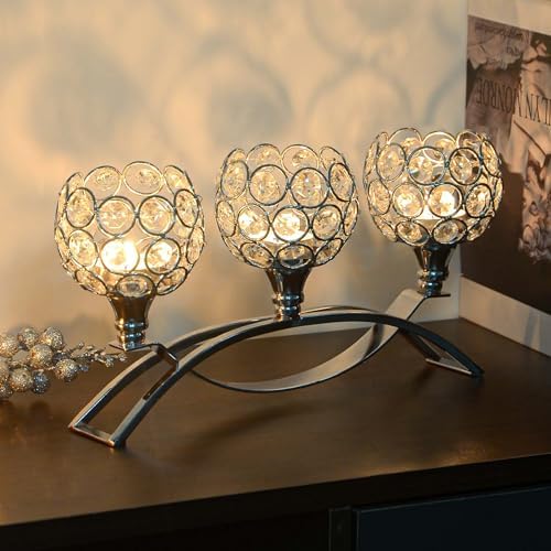 Crystal Tealight Candle Holder Centerpiece Home Decorative Candlestick Holder Elegant Table Centerpiece Home Decor Wedding Party Anniversary (Silver, 3 Arm of 4 Pcs) - Image 5