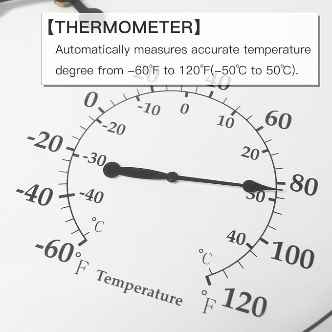 BESTIME MT-33-2 23-Inch Three-in-one Metal Wall Clock with Black Frame. Indoor,Outdoor,Thermometer,Hygrometer,Weather Resistant,Garden,Lanai.