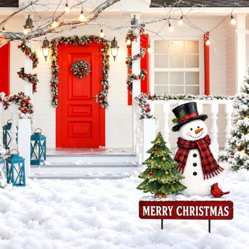 Outdoor Christmas Decorations Metal Snowman Yard Sign Stakes - Image 7