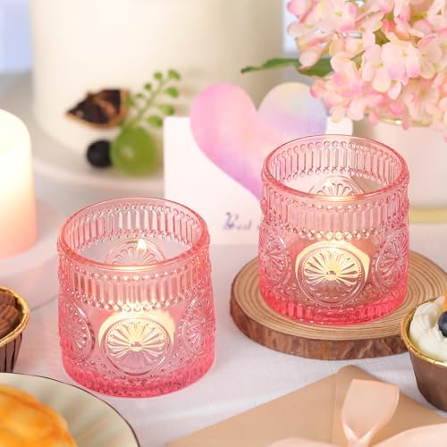 6Pcs Large Votive Candle Holders Pink Glass Tealight Candle Holders - Image 2